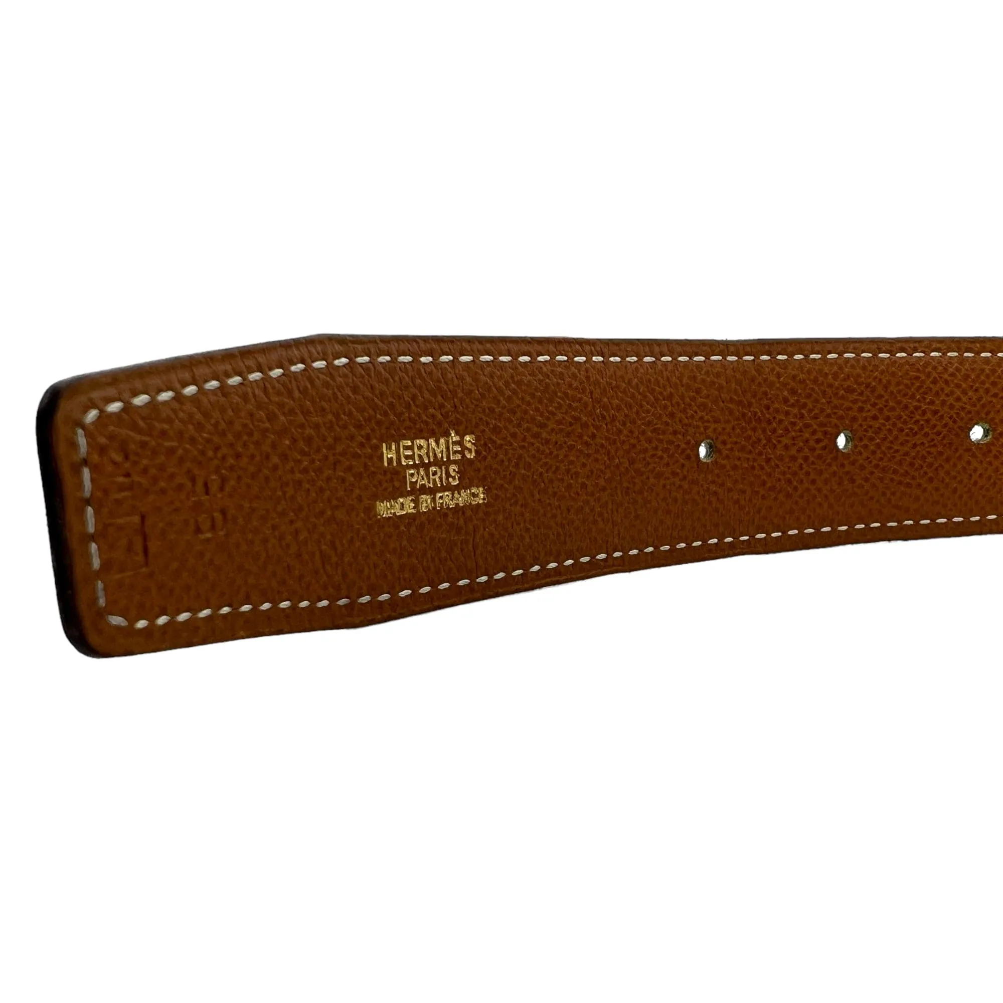HERMÈS Unisex Constance Reversible Leather Belt with Palladium "H" Buckle - Cognac & Black