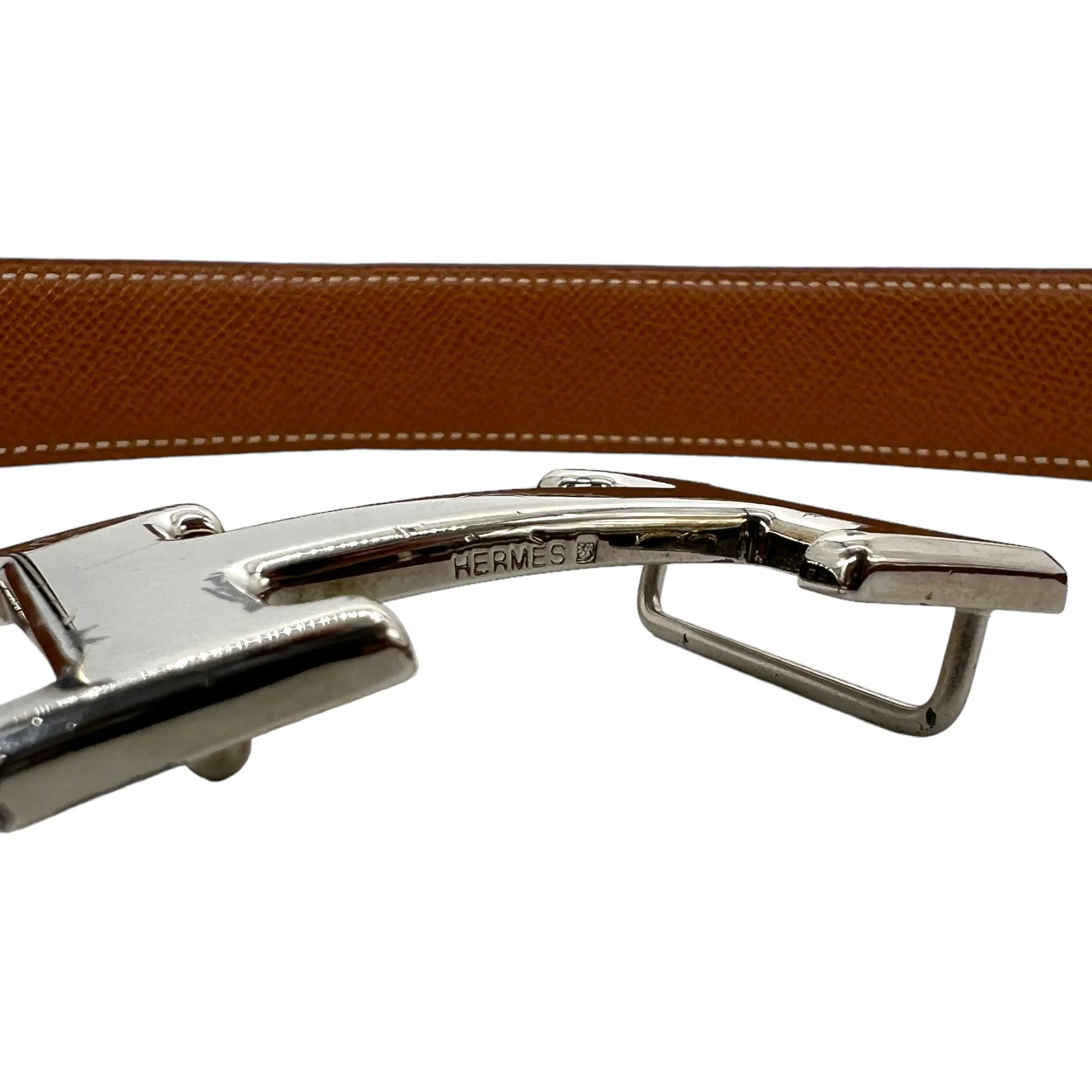 HERMÈS Unisex Constance Reversible Leather Belt with Palladium "H" Buckle - Cognac & Black
