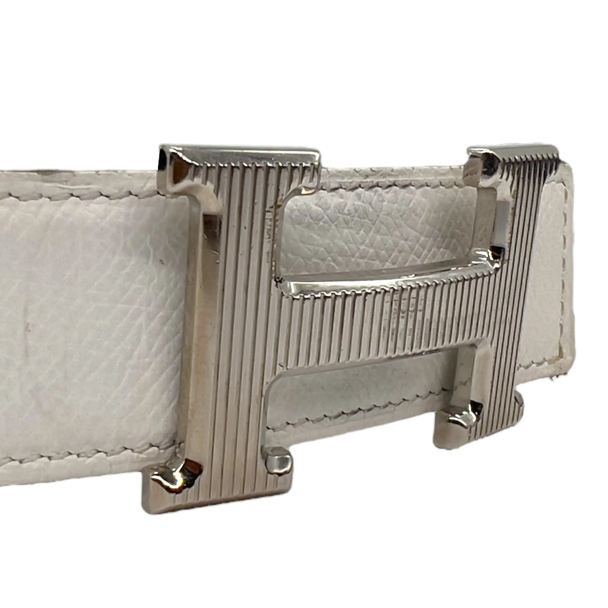 HERMÈS Unisex Reversible Leather Belt with "H" Buckle - Black & White