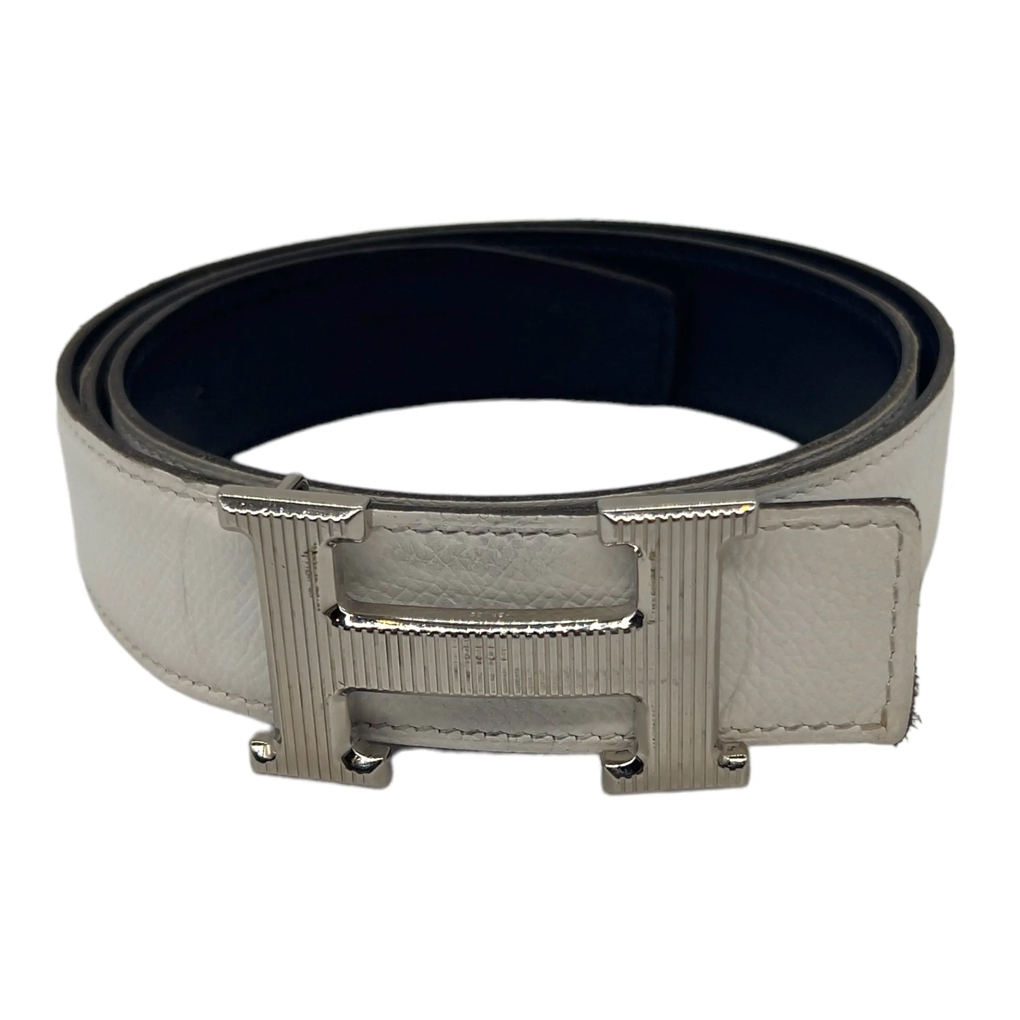 HERMÈS Unisex Reversible Leather Belt with "H" Buckle - Black & White