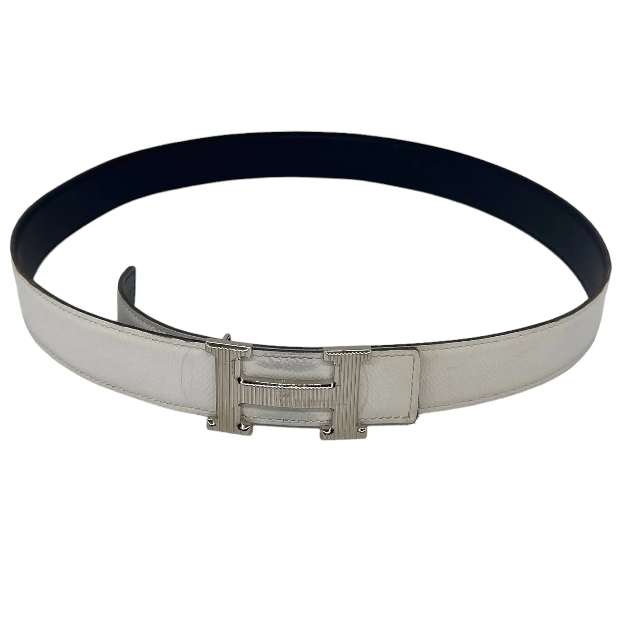 HERMÈS Unisex Reversible Leather Belt with "H" Buckle - Black & White