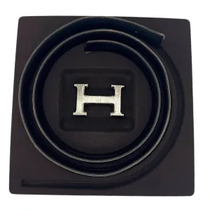 HERMÈS Unisex Reversible Leather Belt with "H" Buckle - Black & White