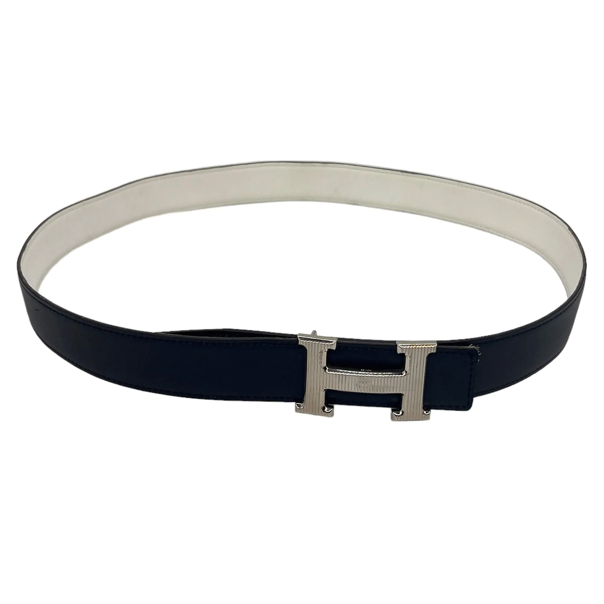 HERMÈS Unisex Reversible Leather Belt with "H" Buckle - Black & White