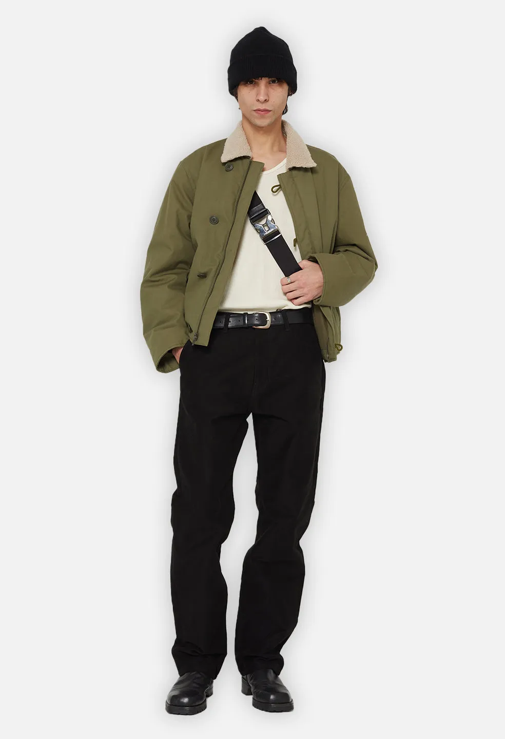 High Rise Straight Moleskin Pant / Black