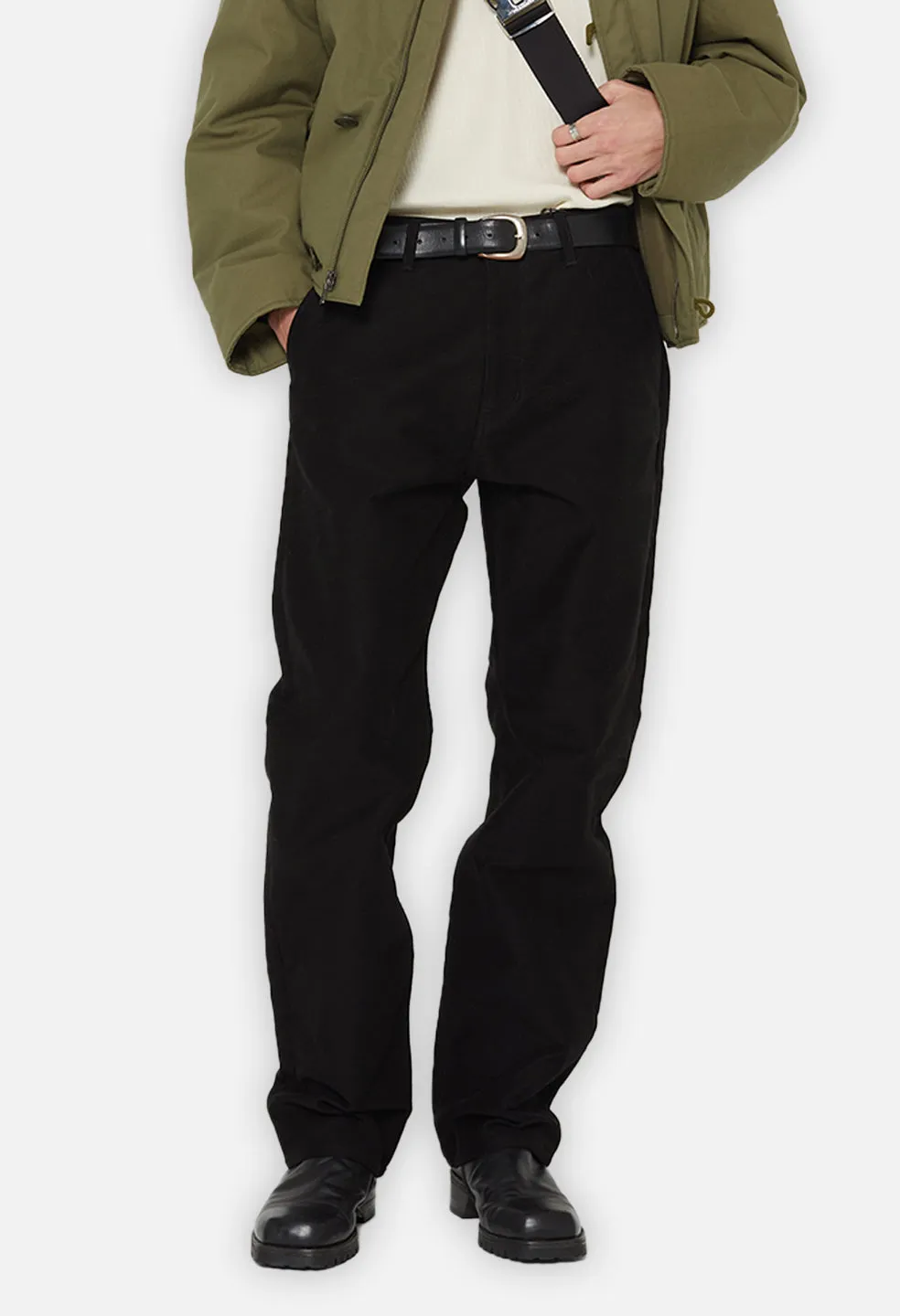 High Rise Straight Moleskin Pant / Black