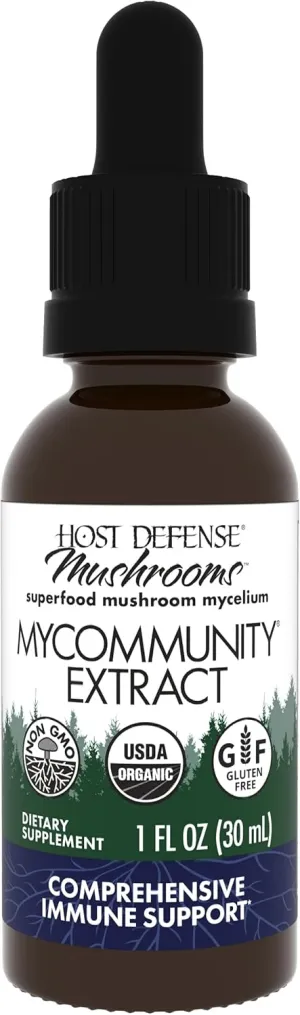 Host Defense MyCommunity Extract - 17 Species Blend Mushroom Supplement for Immune Support - Extract with Lion's Mane, Reishi, Chaga, Cordyceps, Turkey Tail & More - 1 fl oz (30 Servings)*