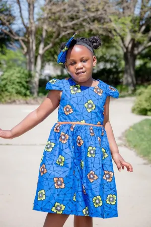 Ijaye Girl Dress- Blue with colors