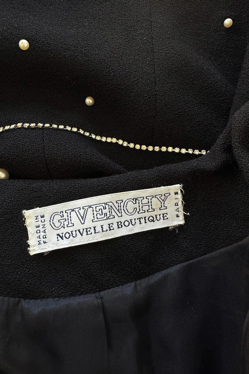 Incredible 1980s Givenchy Black Crepe Jacket w Pearl & Rhinestone Applique