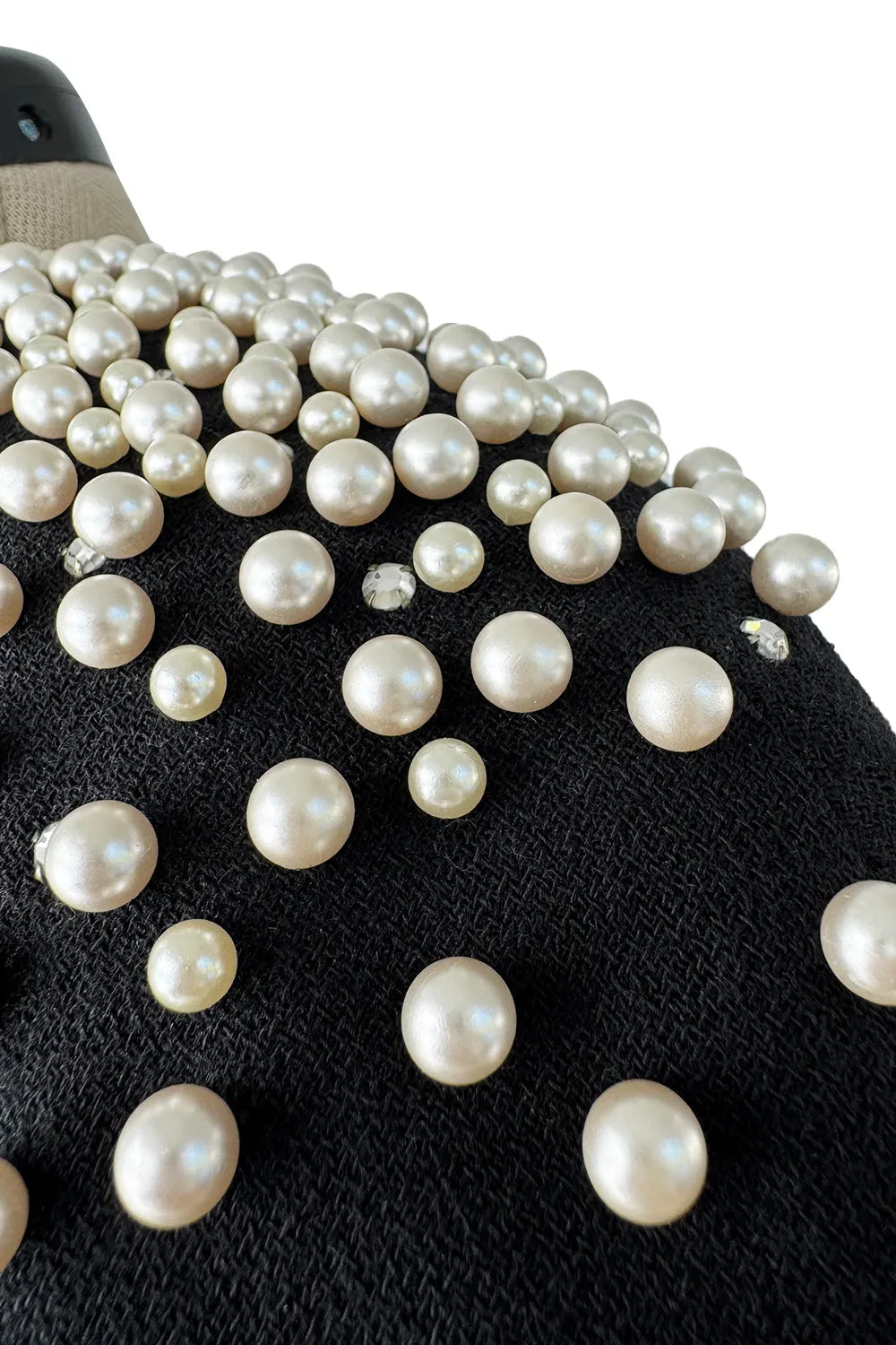Incredible 1980s Givenchy Black Crepe Jacket w Pearl & Rhinestone Applique