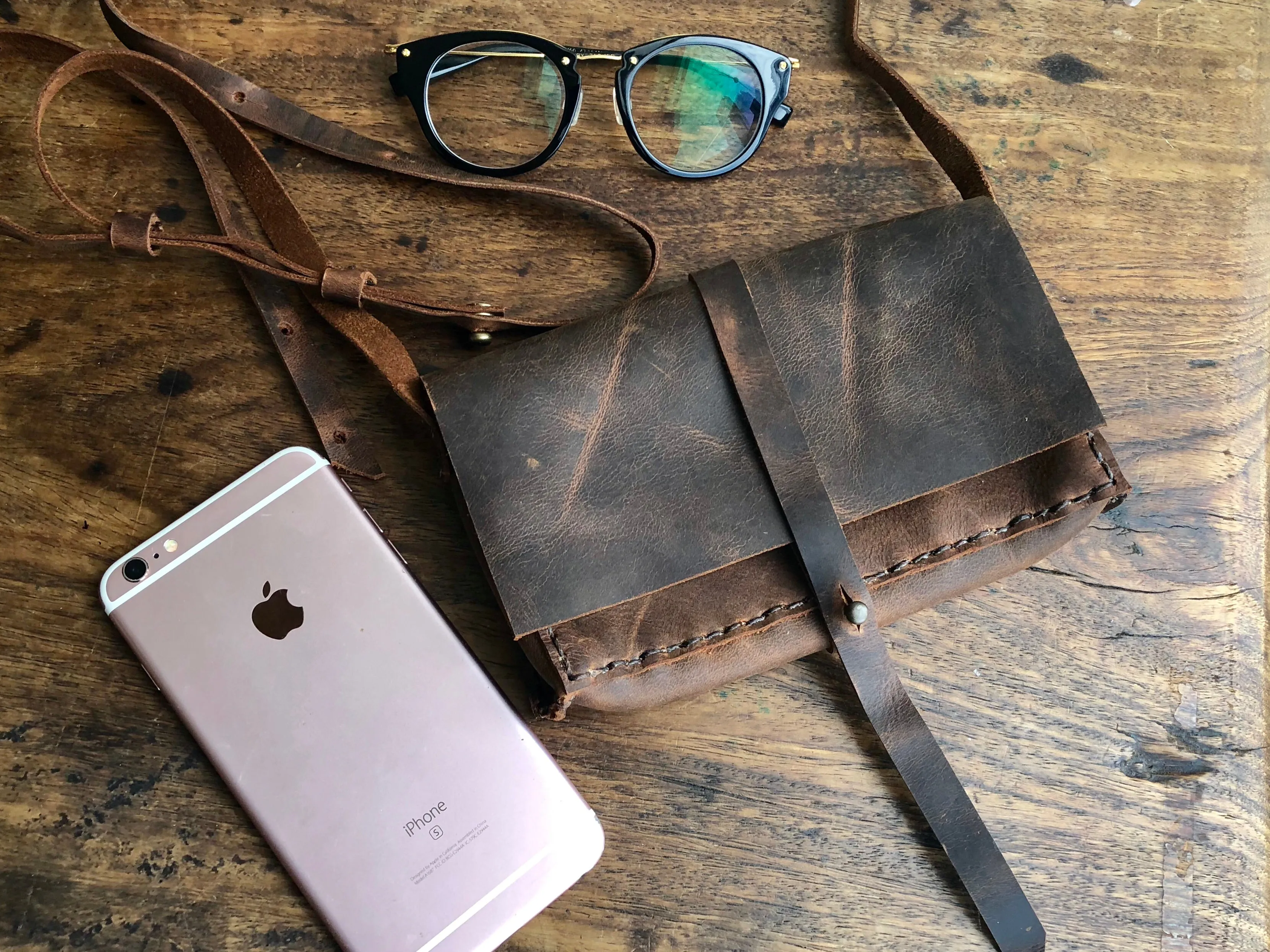 iPhone crossbody bag, Leather mini iPhone purse, Handmade leather cross body phone bag