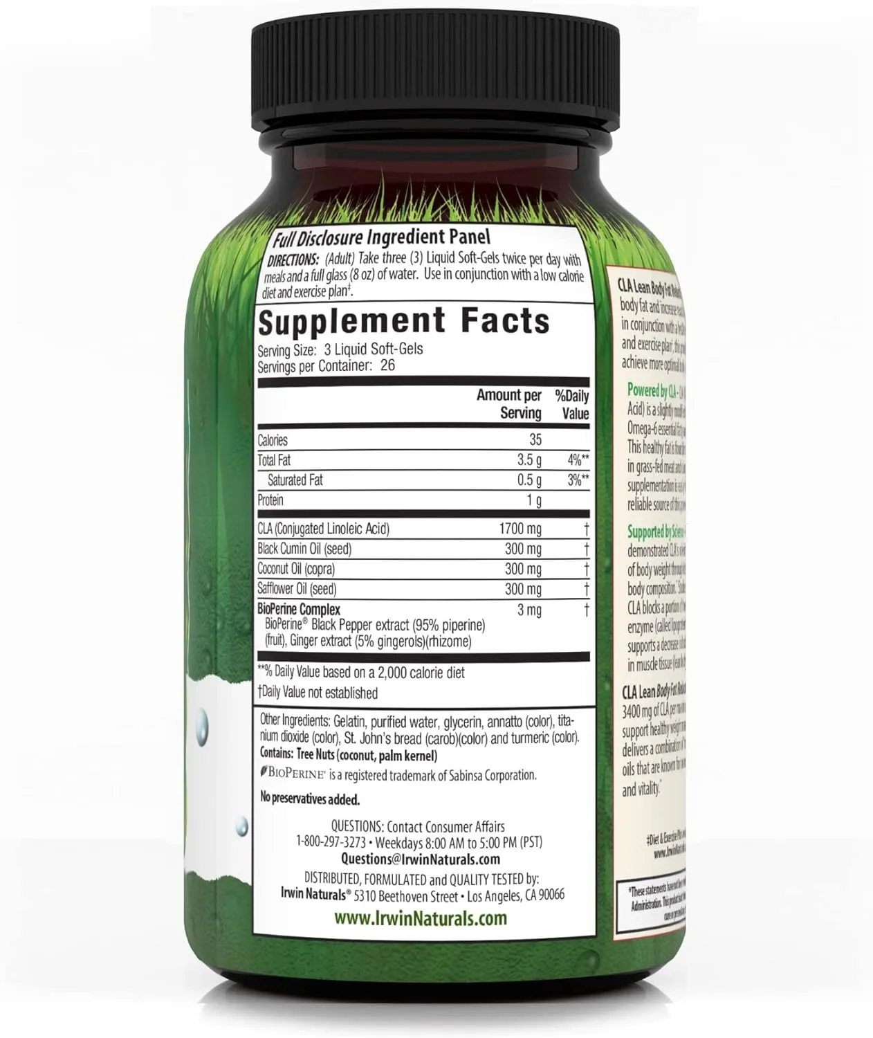 Irwin Naturals CLA Lean Body Fat Reduction High Potency Conjugated Linoleic Acid - Weight Management Supplement & Exercise Enhancement With Safflower & Coconut Oil - 80 Liquid Softgels