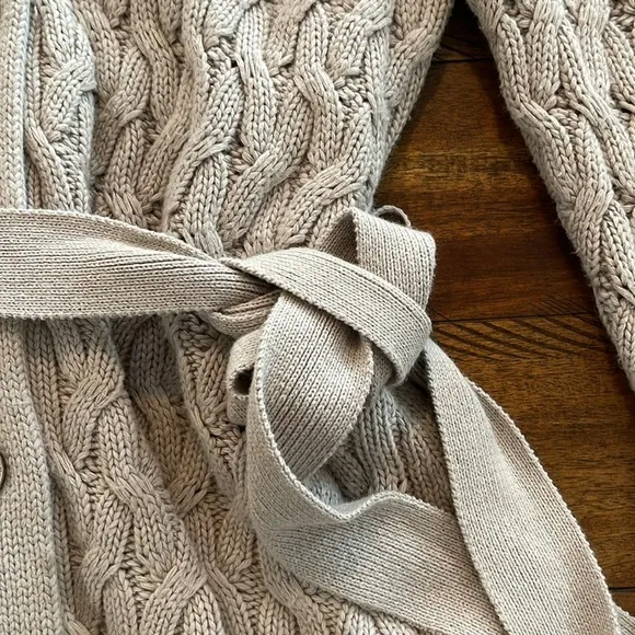 J. JILL long cable knit open cardigan button down sweater tan Size XL