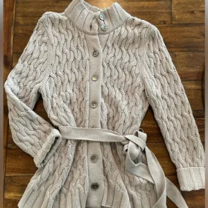 J. JILL long cable knit open cardigan button down sweater tan Size XL
