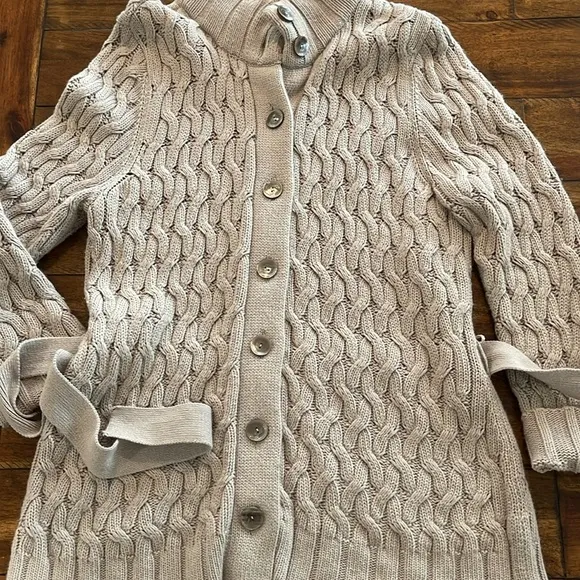 J. JILL long cable knit open cardigan button down sweater tan Size XL