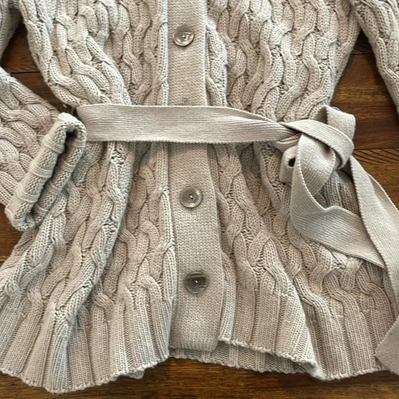 J. JILL long cable knit open cardigan button down sweater tan Size XL
