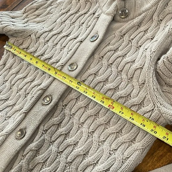 J. JILL long cable knit open cardigan button down sweater tan Size XL