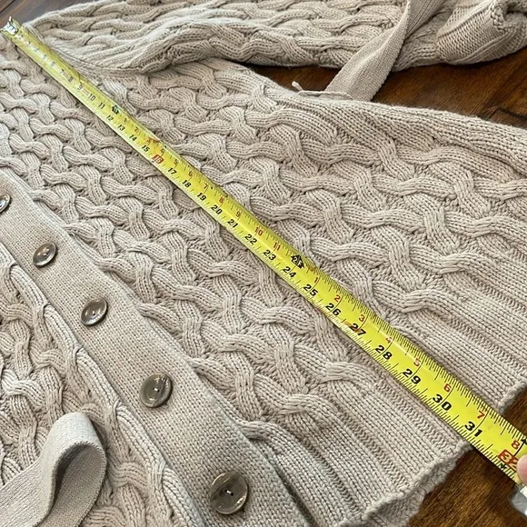 J. JILL long cable knit open cardigan button down sweater tan Size XL
