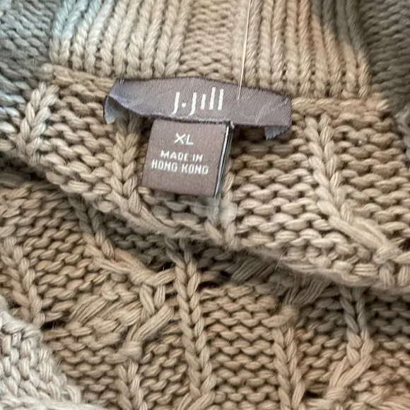 J. JILL long cable knit open cardigan button down sweater tan Size XL