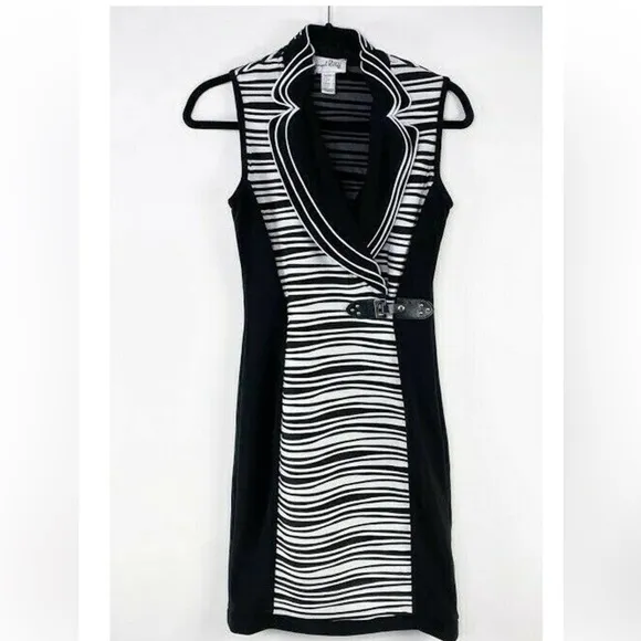 Joseph Ribkoff black and white striped stretchy dress 4