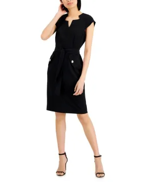 Kasper Womens Short Sleeve Belted Sheath Dress 10824696 Black 12
