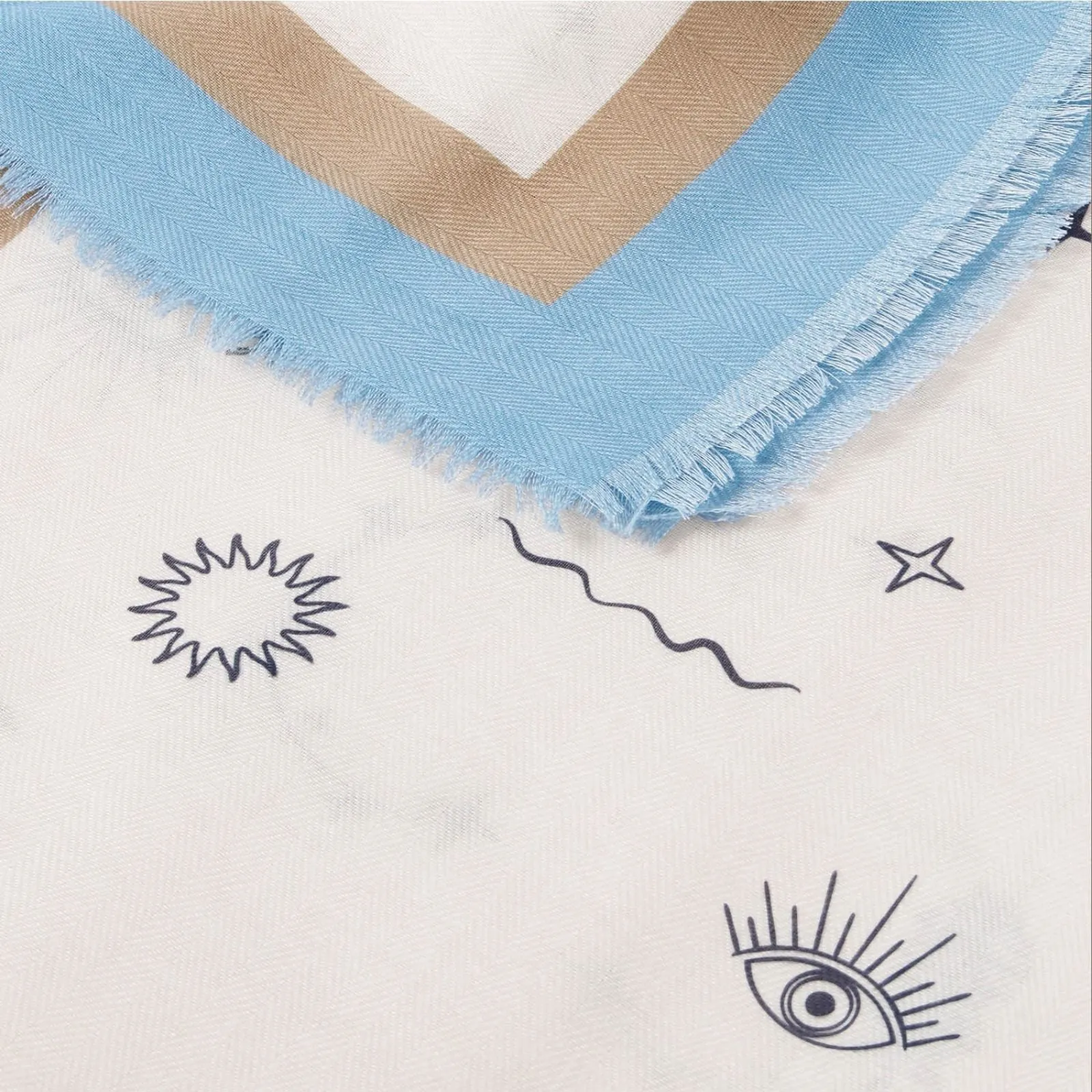 Katie Loxton Celestial Printed Scarf - White Blue Taupe