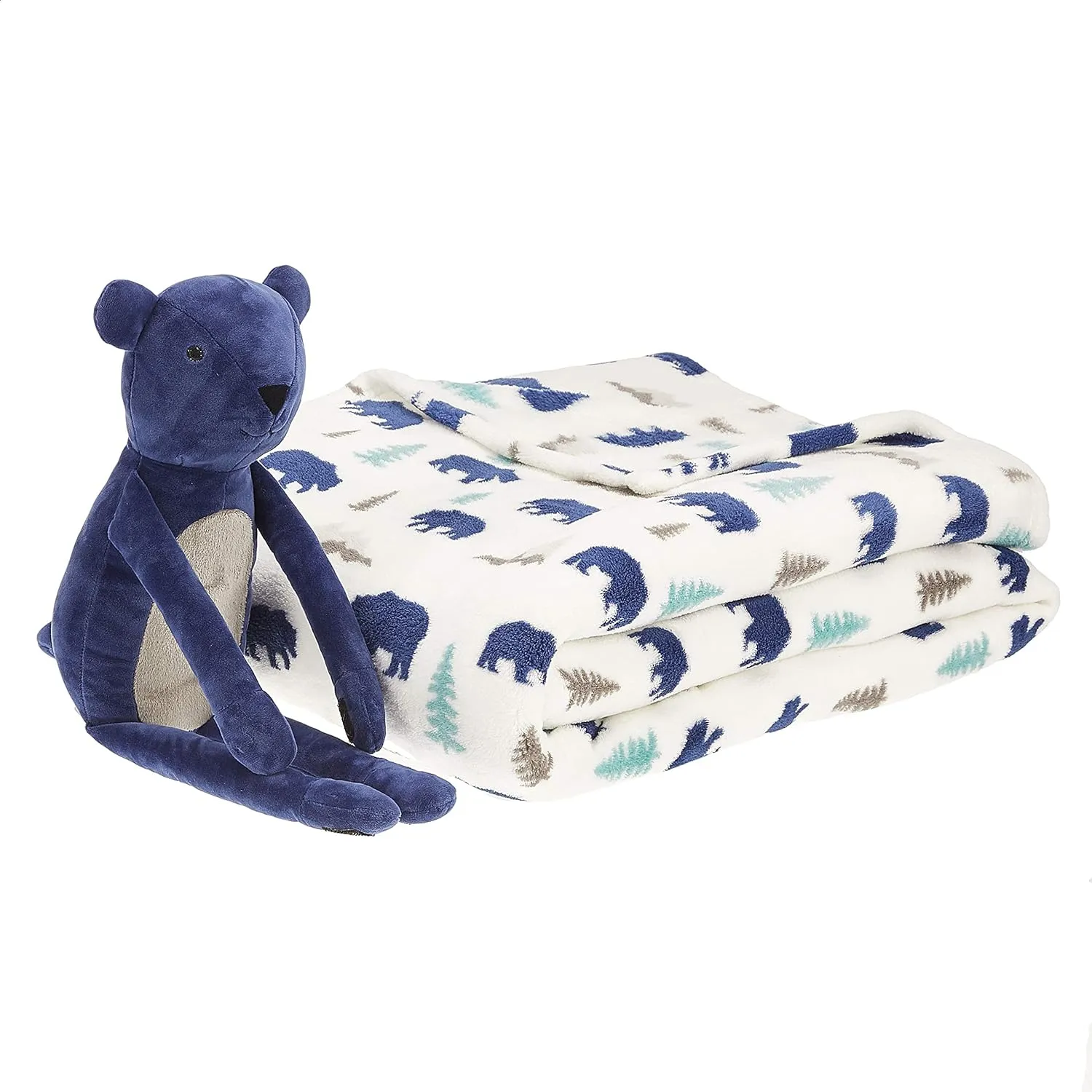 Kids Bear Buddies Patterned Throw Blanket with Stuffed Animal Bear
