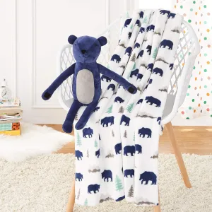 Kids Bear Buddies Patterned Throw Blanket with Stuffed Animal Bear