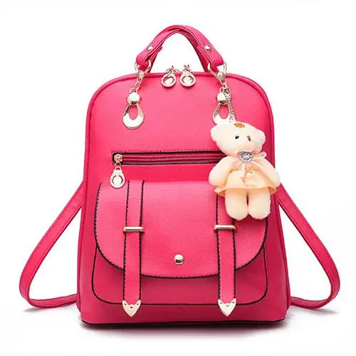 Korean Style Backpack for Women with Cuddly Bear Accessory - 10L Capacity