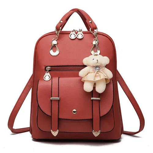 Korean Style Backpack for Women with Cuddly Bear Accessory - 10L Capacity