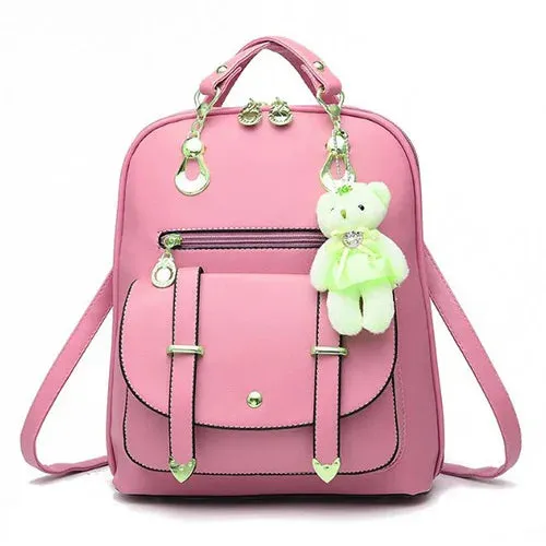 Korean Style Backpack for Women with Cuddly Bear Accessory - 10L Capacity