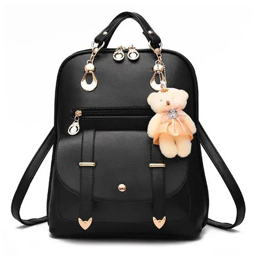 Korean Style Backpack for Women with Cuddly Bear Accessory - 10L Capacity