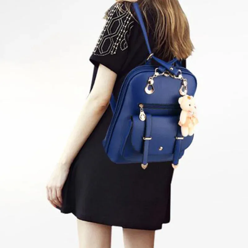 Korean Style Backpack for Women with Cuddly Bear Accessory - 10L Capacity