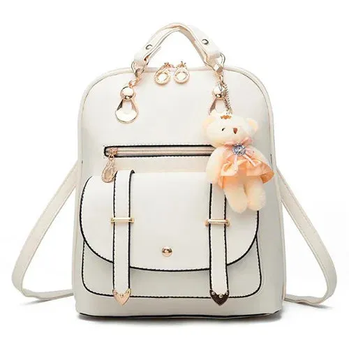 Korean Style Backpack for Women with Cuddly Bear Accessory - 10L Capacity