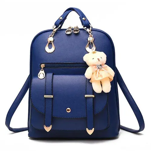Korean Style Backpack for Women with Cuddly Bear Accessory - 10L Capacity