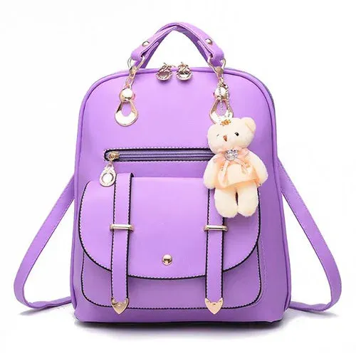 Korean Style Backpack for Women with Cuddly Bear Accessory - 10L Capacity