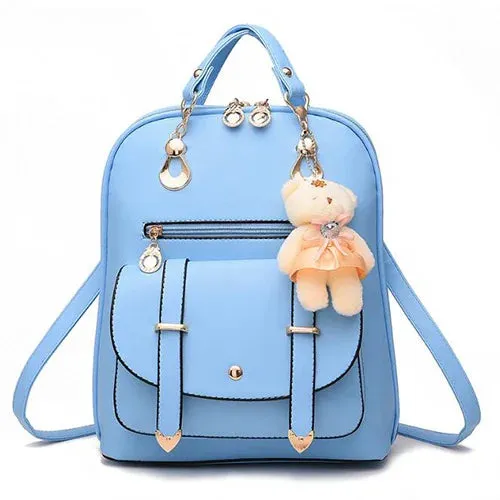 Korean Style Backpack for Women with Cuddly Bear Accessory - 10L Capacity