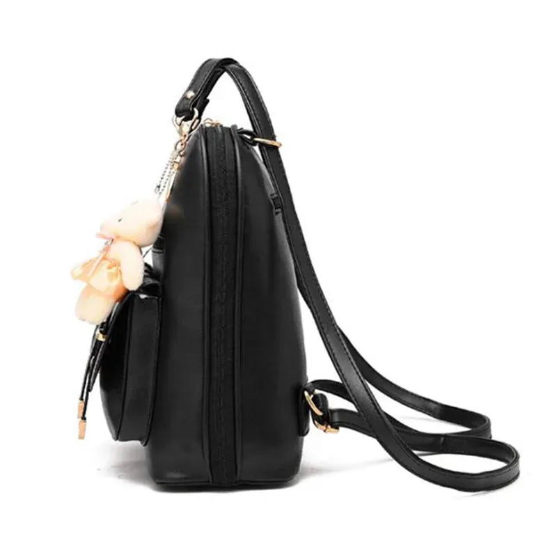 Korean Style Backpack for Women with Cuddly Bear Accessory - 10L Capacity