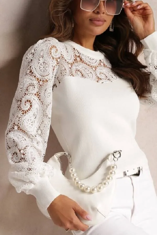 Lace stitching high-end temperament intellectual style hollow long sleeves