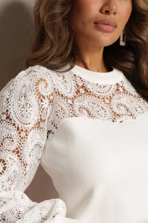 Lace stitching high-end temperament intellectual style hollow long sleeves