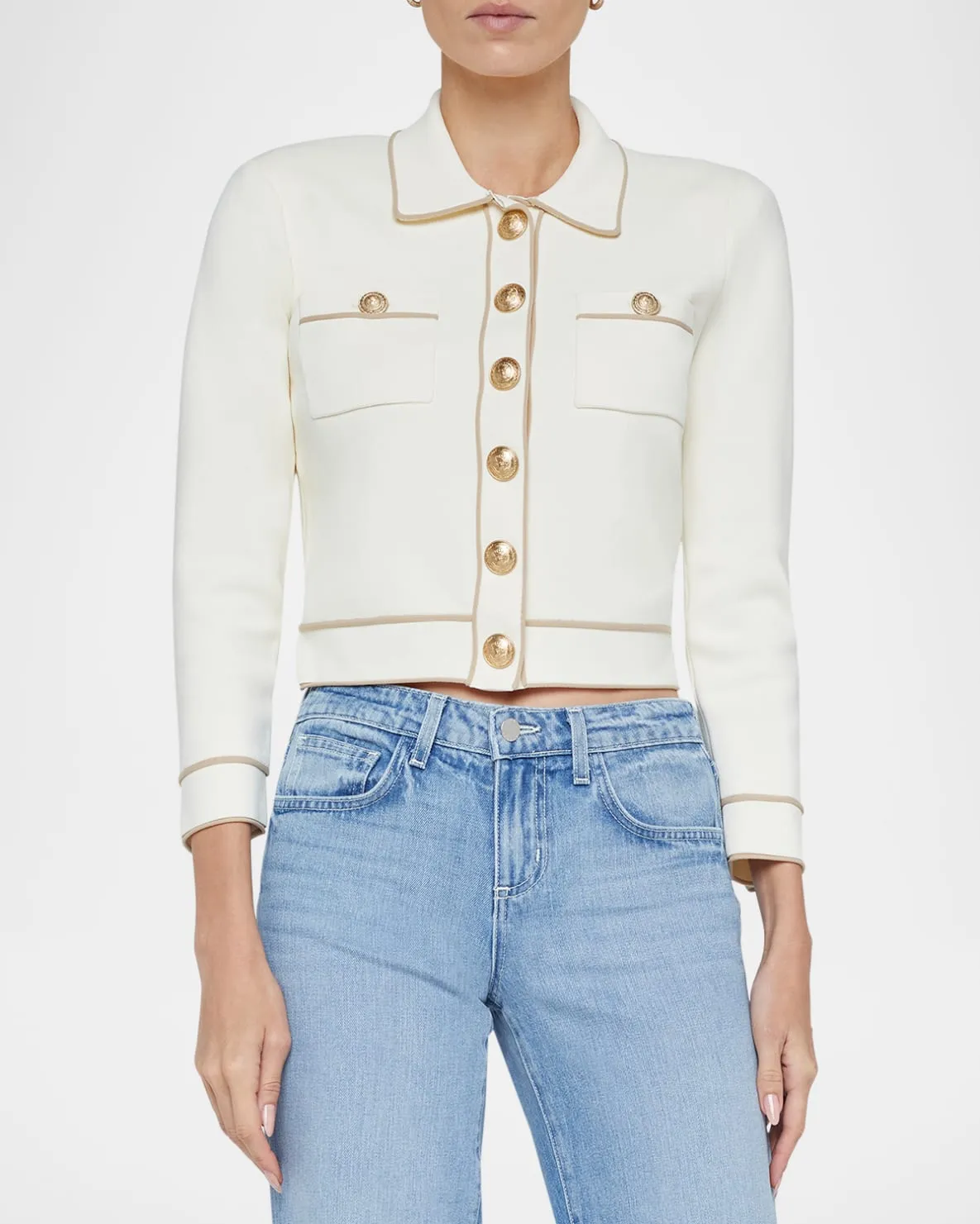 L'AGENCE NEO CONTRAST-TRIM CROPPED CARDIGAN