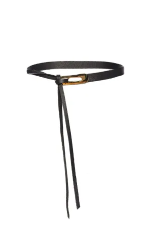Lainey Black Leather Tie Belt