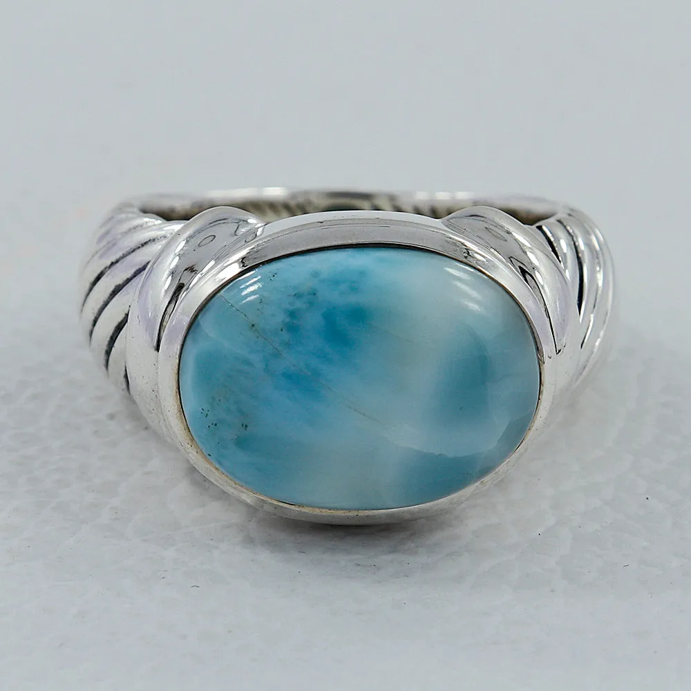Larimar Gemstone Designer Silver Ring