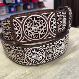 Laser Cut Belt-Aztec Vines/Dark Brown