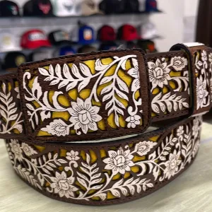 Laser Cut Belt- Flowers/Yellow