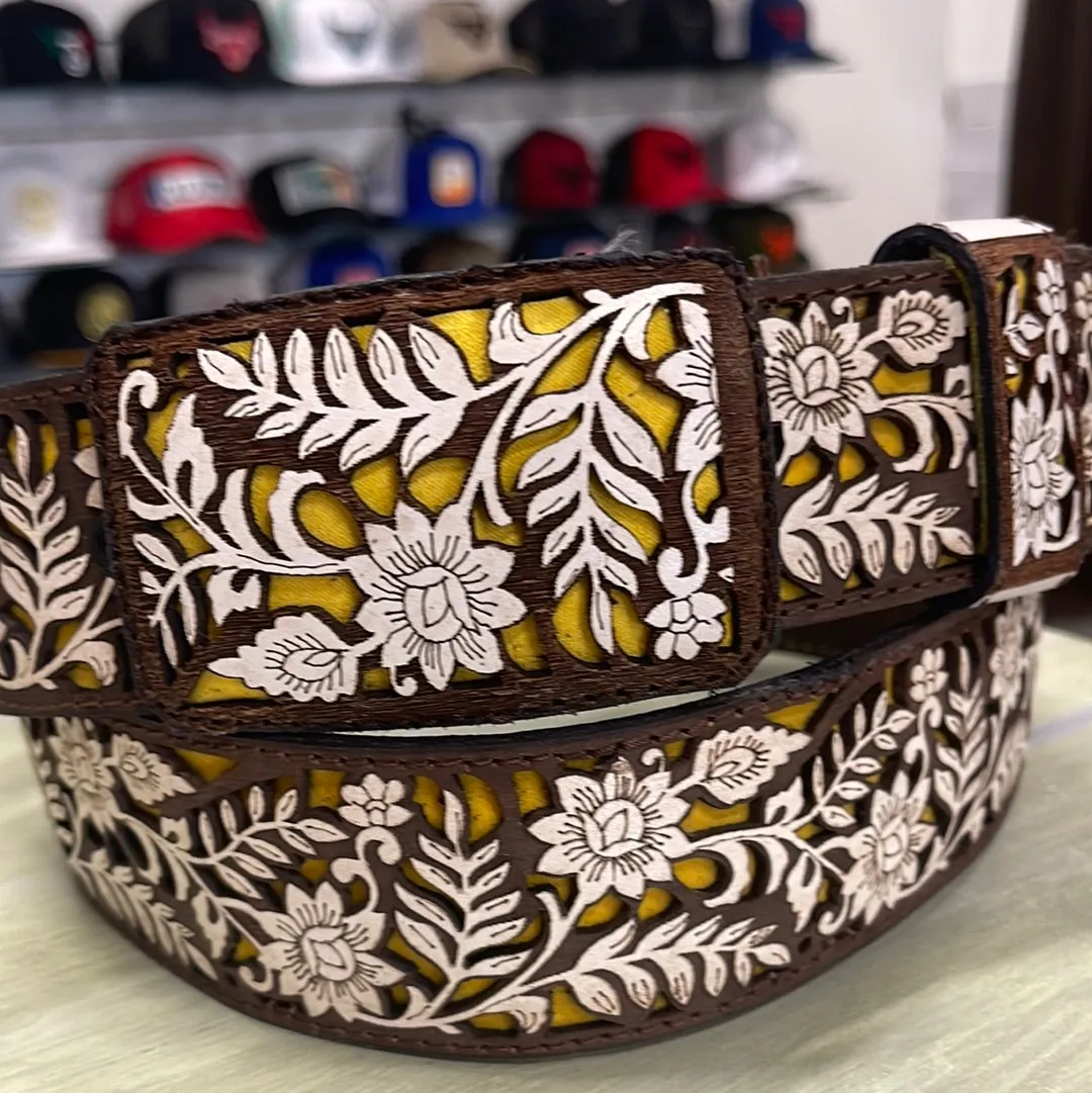 Laser Cut Belt- Flowers/Yellow