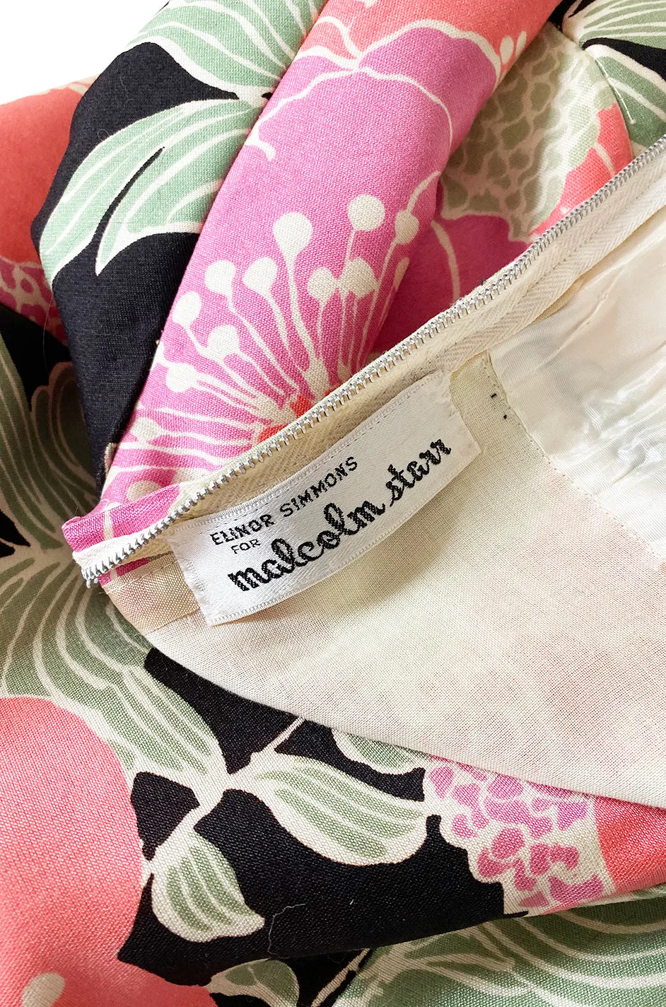 Late 1960s Malcolm Starr Prettiest Huge Pastel Floral Print Silk Dress