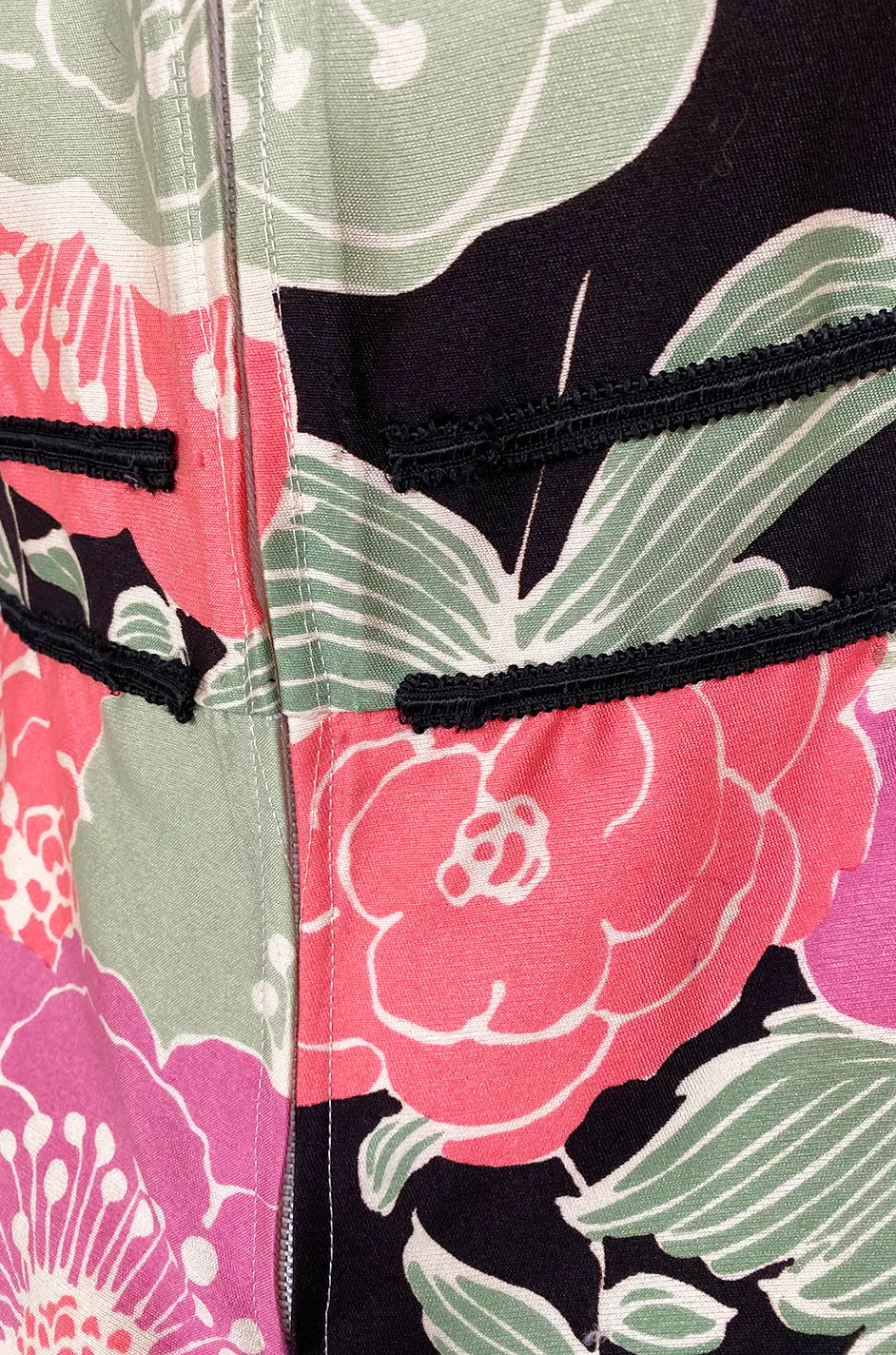 Late 1960s Malcolm Starr Prettiest Huge Pastel Floral Print Silk Dress