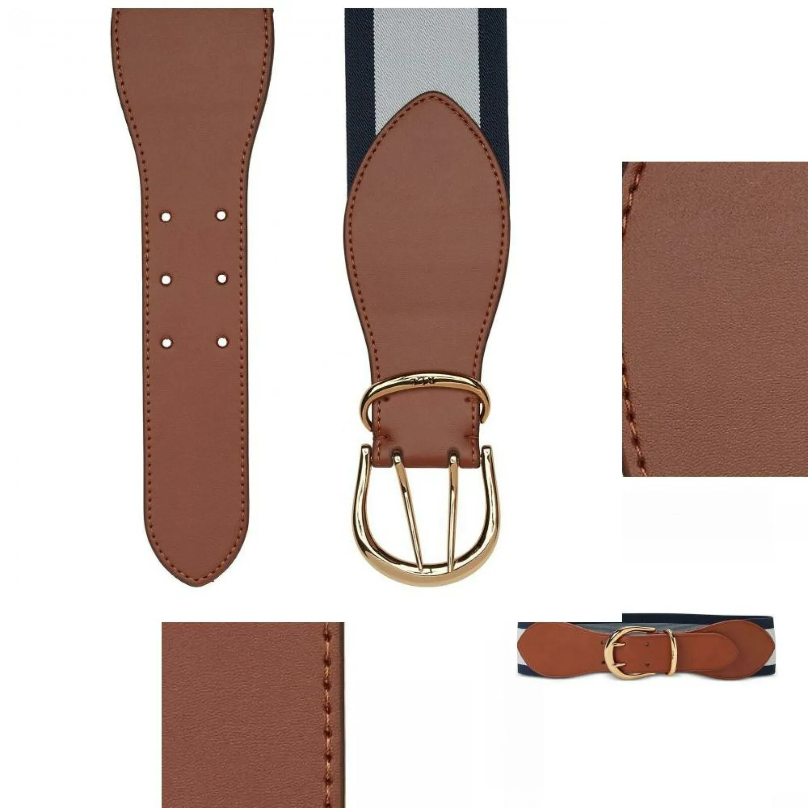 Lauren By Ralph Women's Cornwall II Tan and Navy Stretch Belt