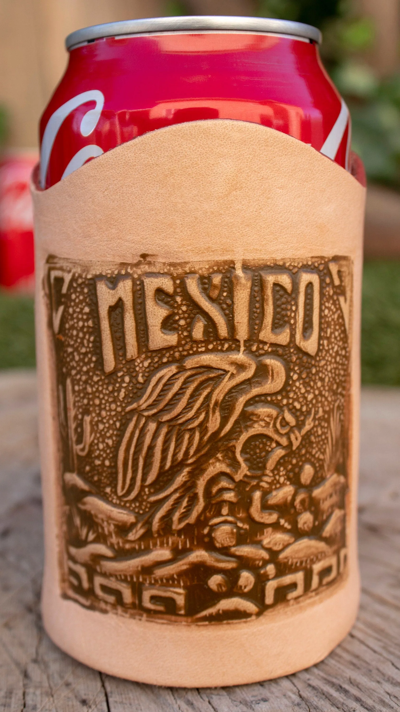 LEATHER aguila Mexico Mexican Eagle STAMPED BEER soda can cooler Holder Holster