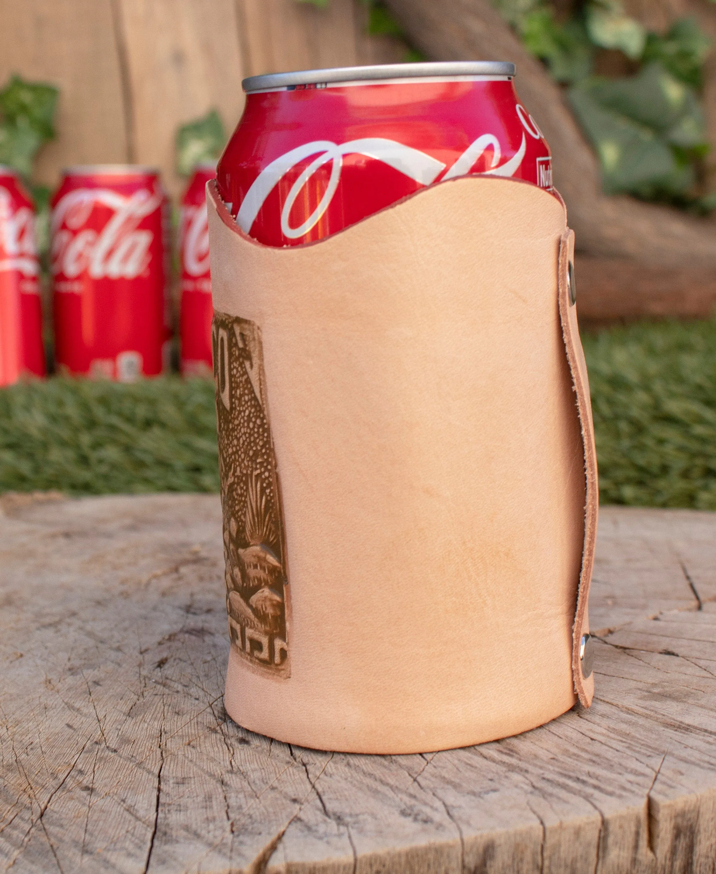 LEATHER aguila Mexico Mexican Eagle STAMPED BEER soda can cooler Holder Holster